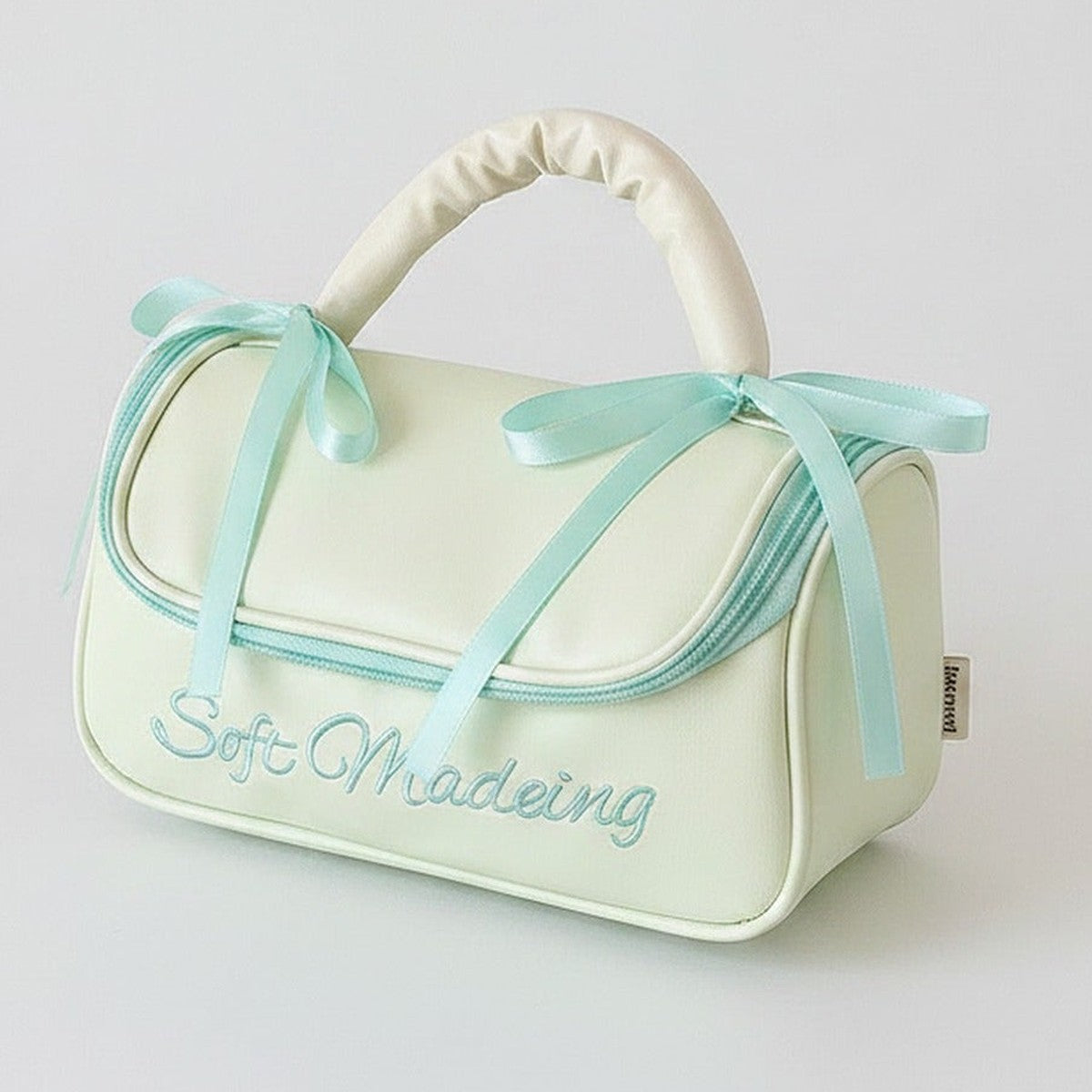 Soft Madeing Bow Handle Cosmetic Bag - Mint Green