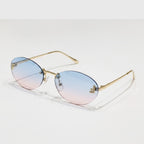 Gradient Oval Rimless Sunglasses With Trim - Blue Pink – eyewear (view 1)