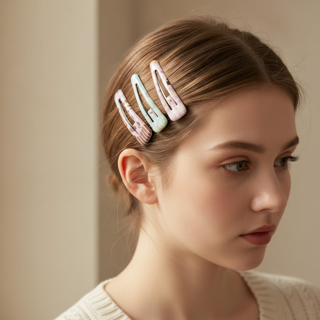 Le Ting Printed Snap Hair Clip Set Blue Bear & Cherry