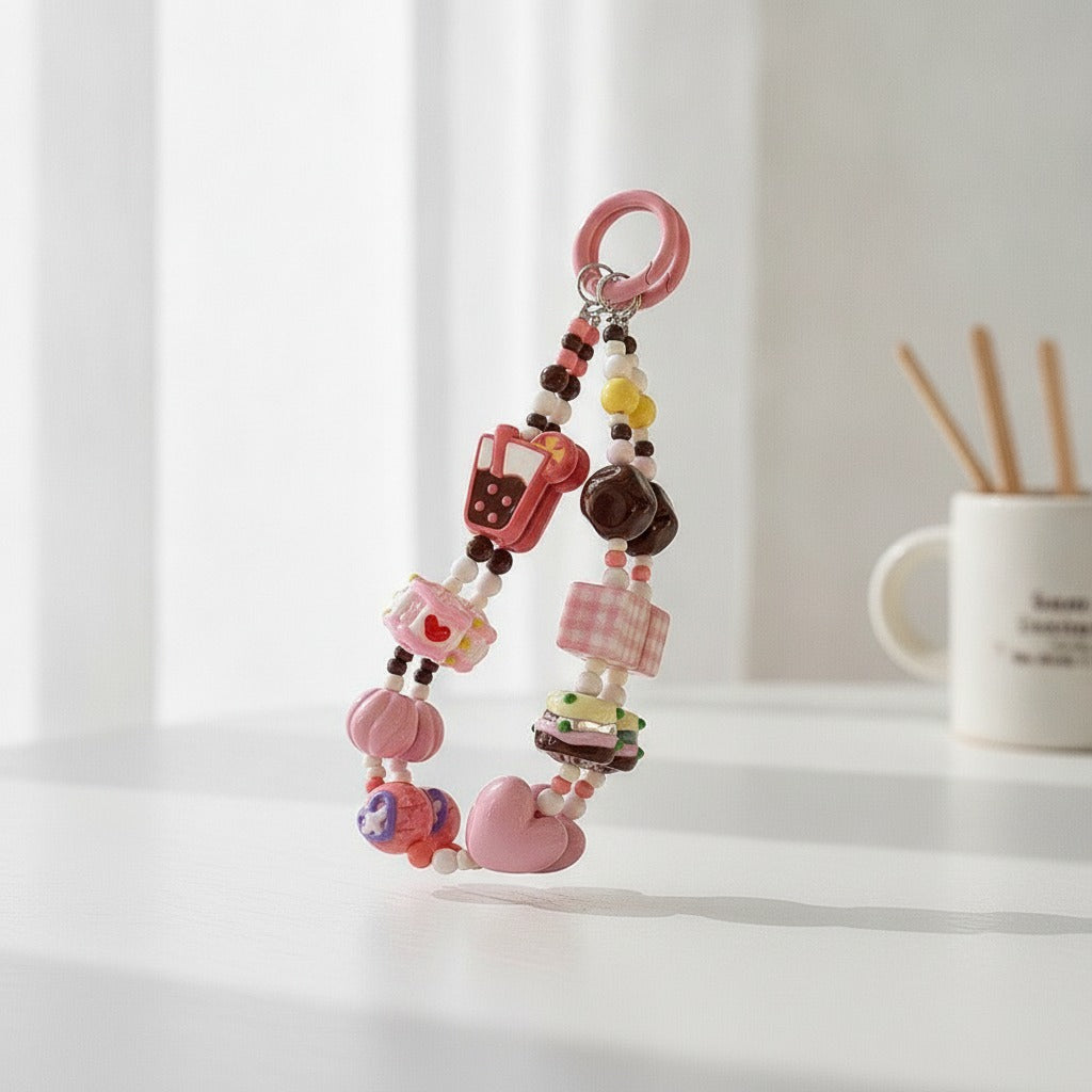 Boba Beaded Charm Keychain - Orange