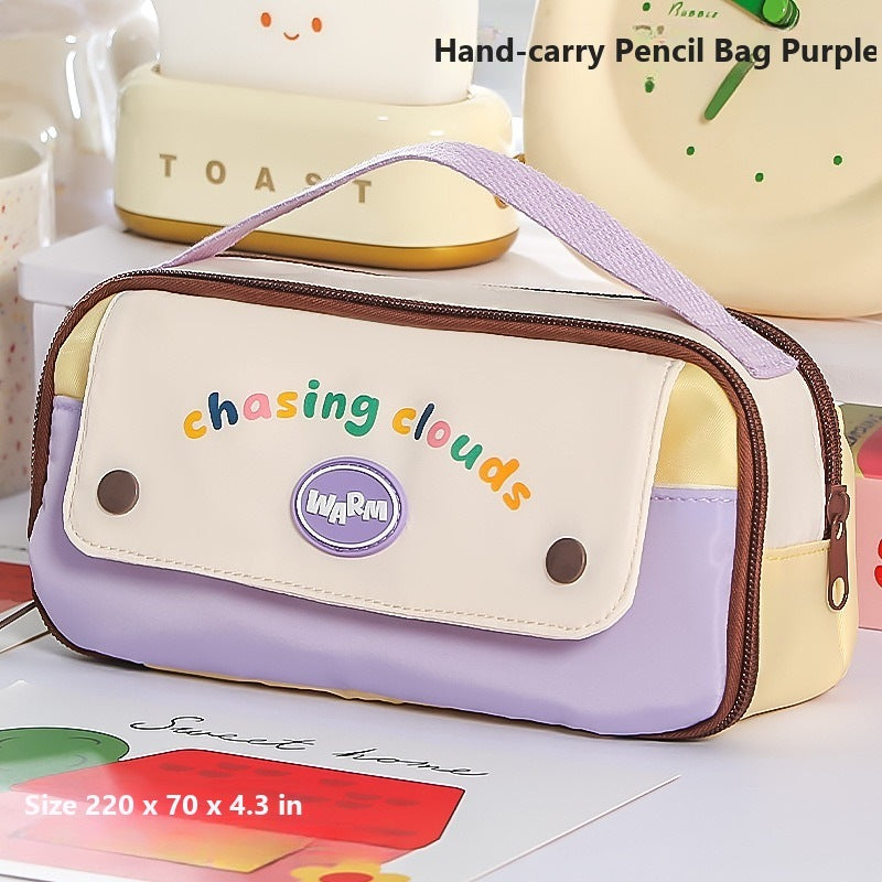 Dopamine-enhanced color-blocked pencil case - Purple