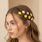 Blue Flower Hair Clips Set Yellow Flowers
