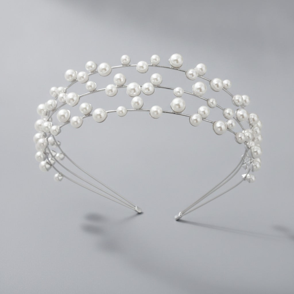 Layered Pearl Crown Headband - Silver