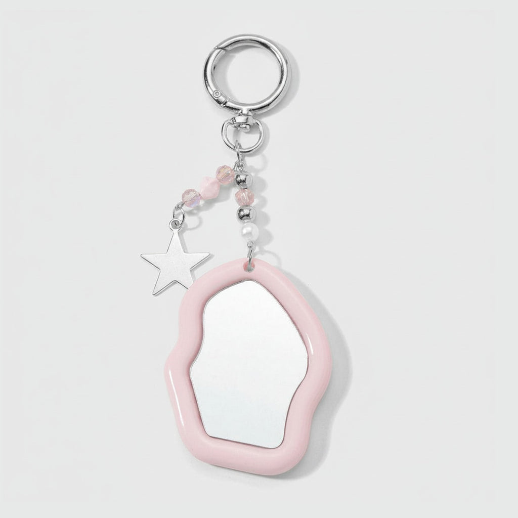 Pink Wavy Acrylic Keyring with Star Charm and Beaded Details – novelty & toys (view 1)