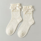 Cream Bow Ruffle Trim Crew Socks – apparel accessories (view 1)