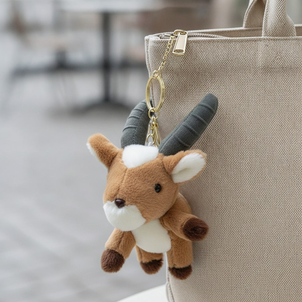 Fuzzy Antelope Keychain - Coffee