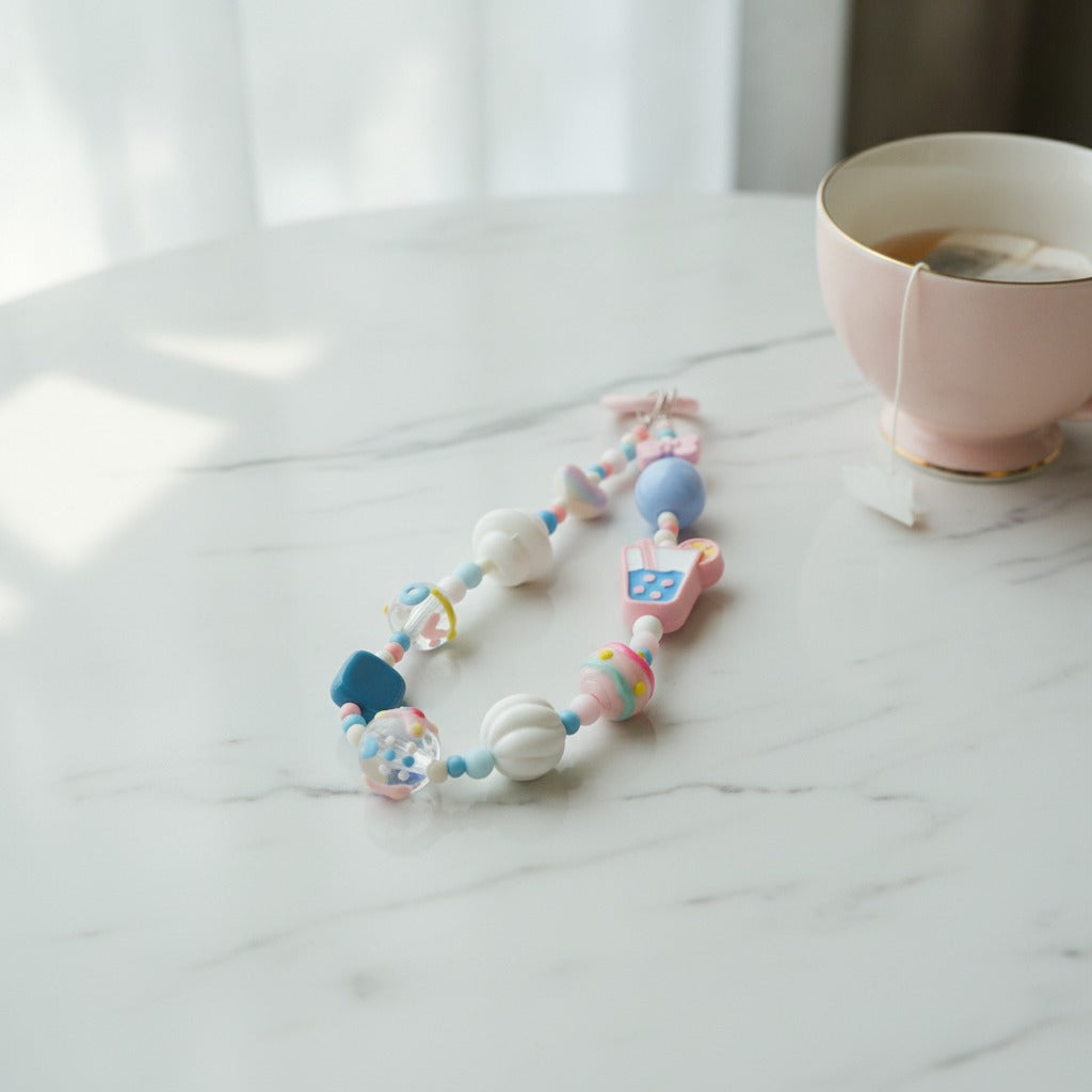 Boba Beaded Charm Keychain - Pink