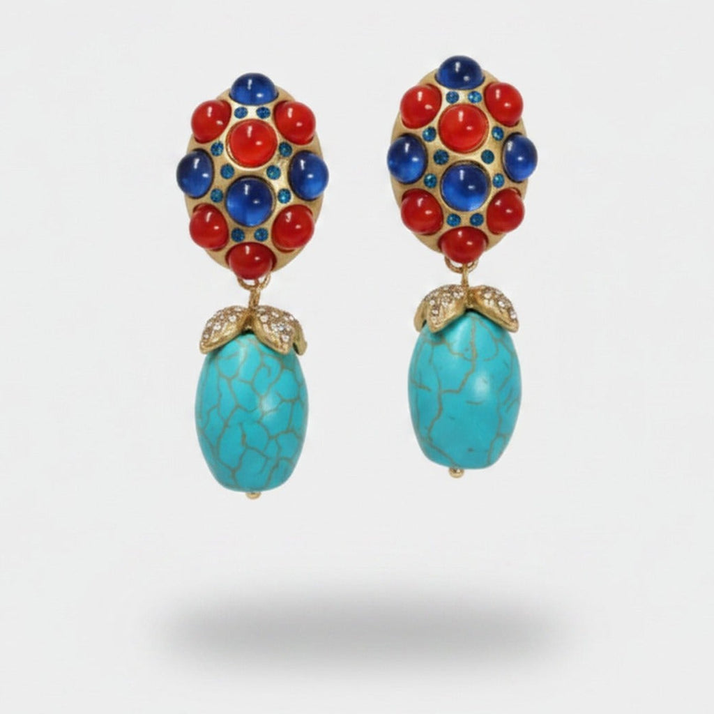 Jeweled Turquoise Drop Earrings Gold & Turquoise