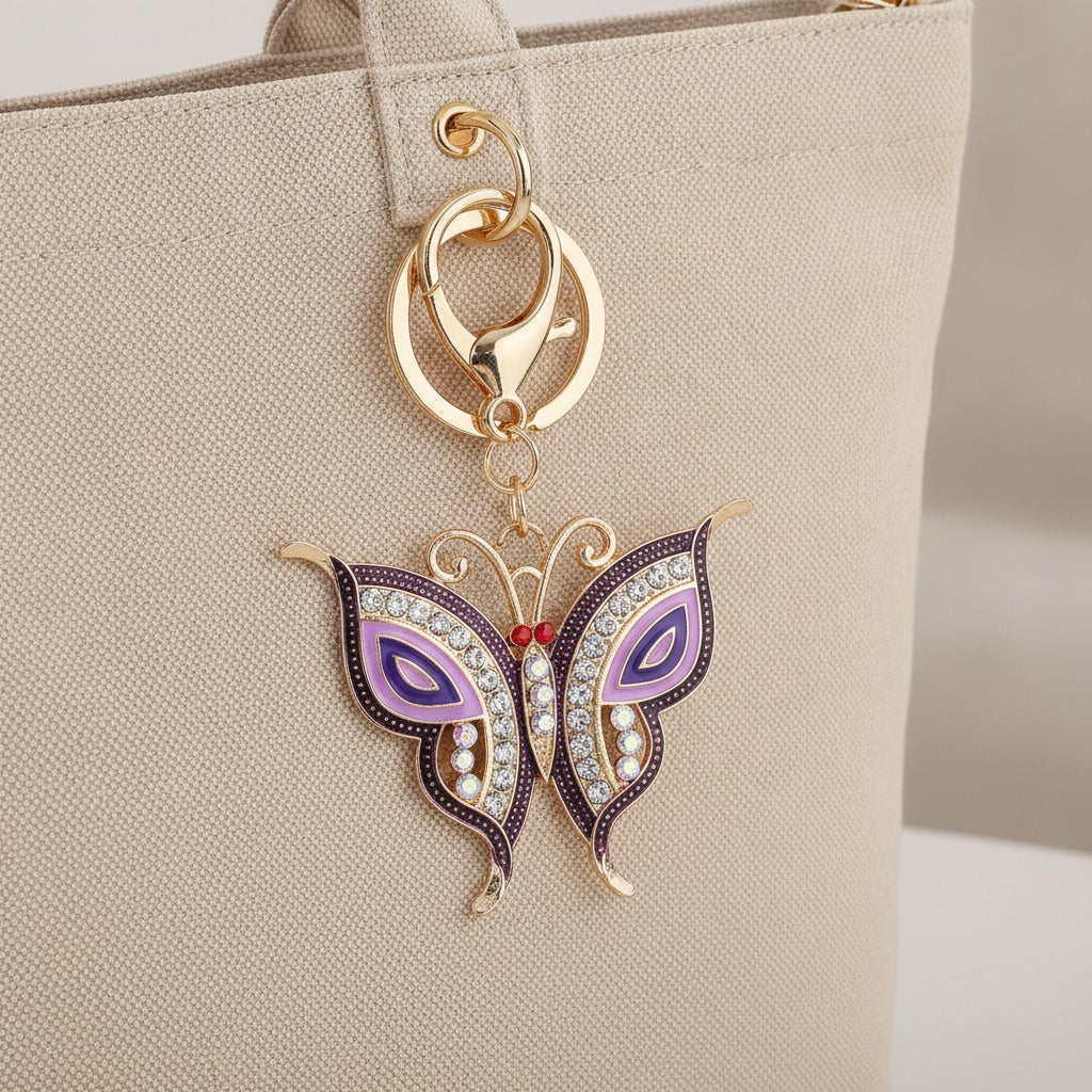 Ornate Butterfly Keychain Charm - Purple