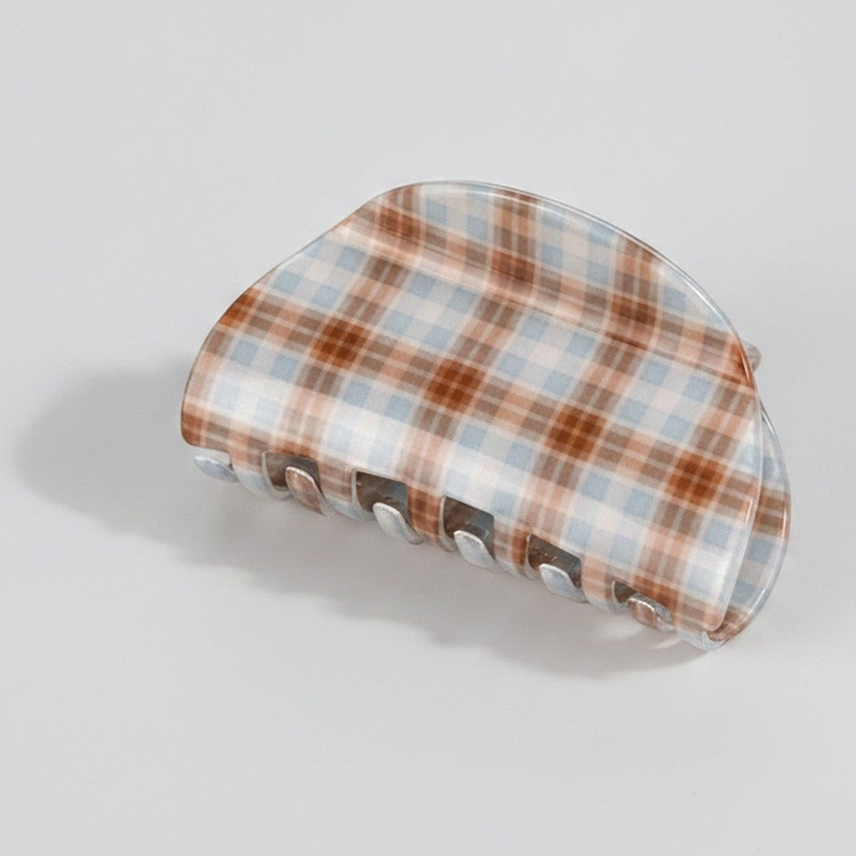 Plaid Hair Claw Clip - Brown & Blue – hair accessories (view 1)