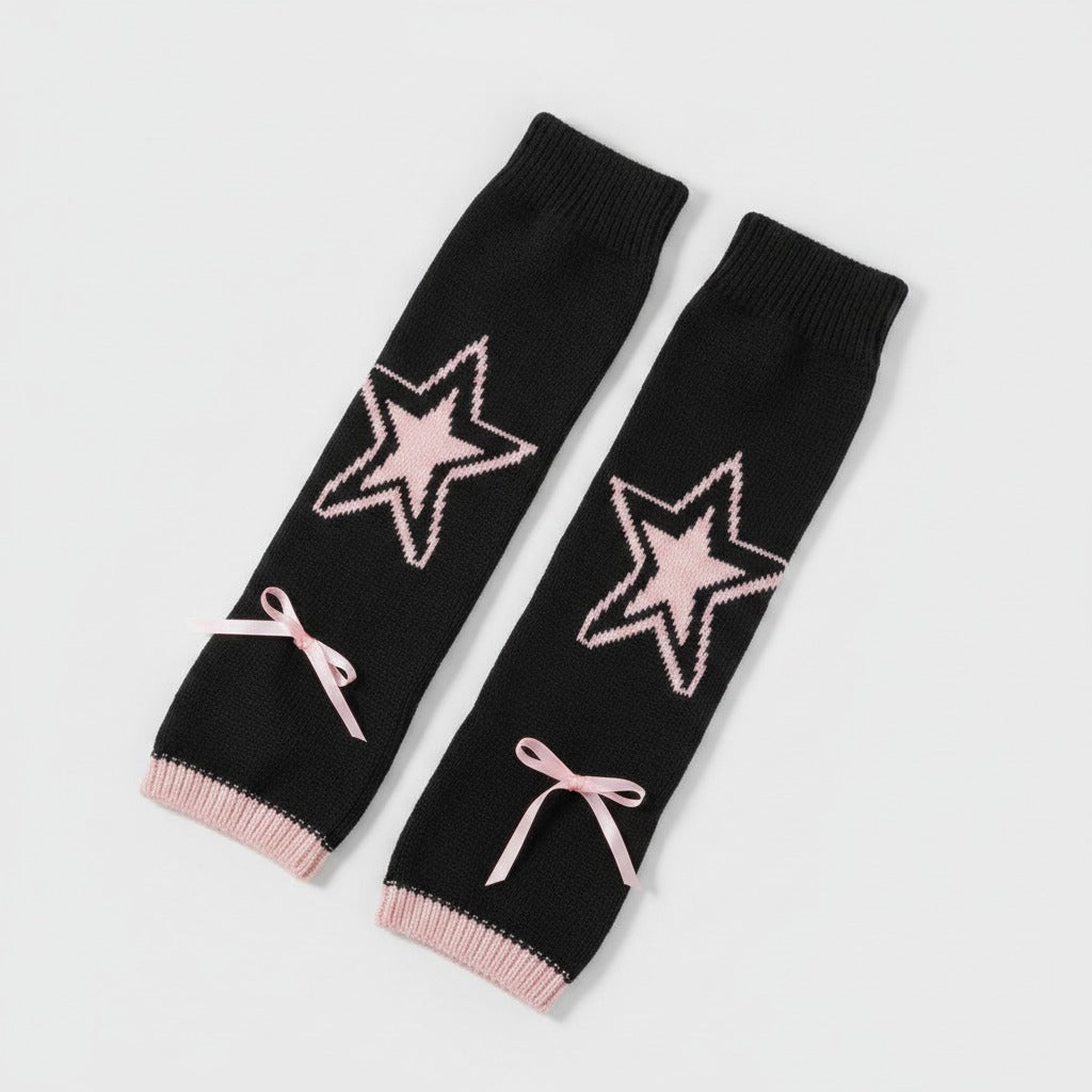 Star & X Knit Crew Socks - Black & Pink
