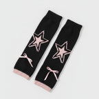 Star & X Knit Crew Socks - Black & Pink