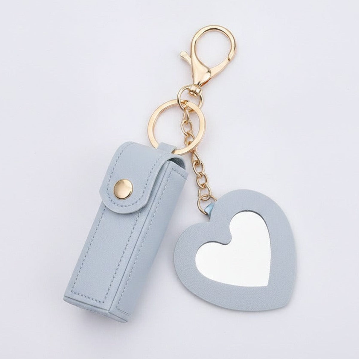 Heart Cutout Leather Keychain - Sky Blue