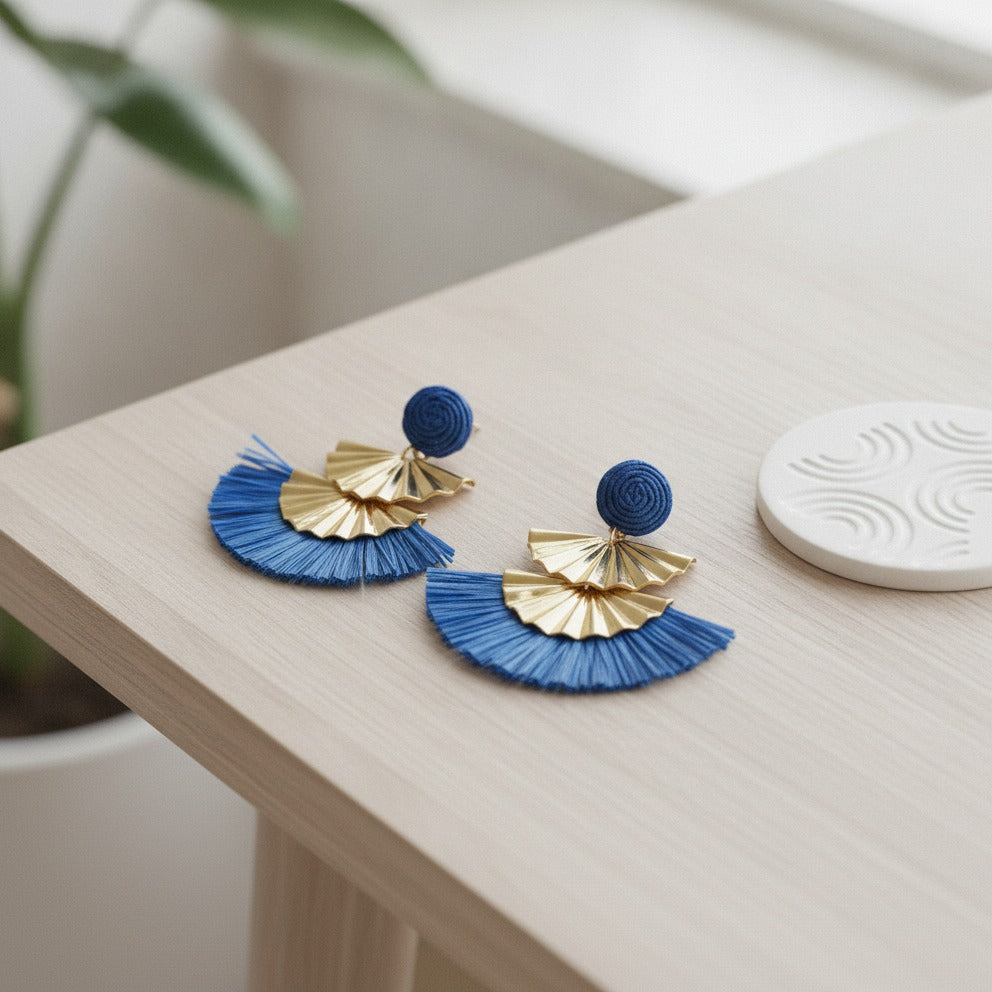 Tiered Tassel Statement Earrings - Cobalt Blue