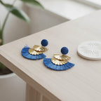 Tiered Tassel Statement Earrings - Cobalt Blue