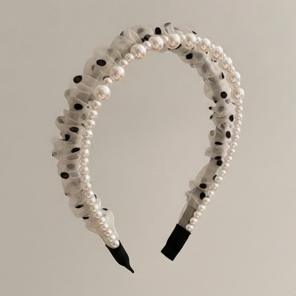 Pearl Beaded Ruffle Headband - Champagne – hair accessories (view 1)
