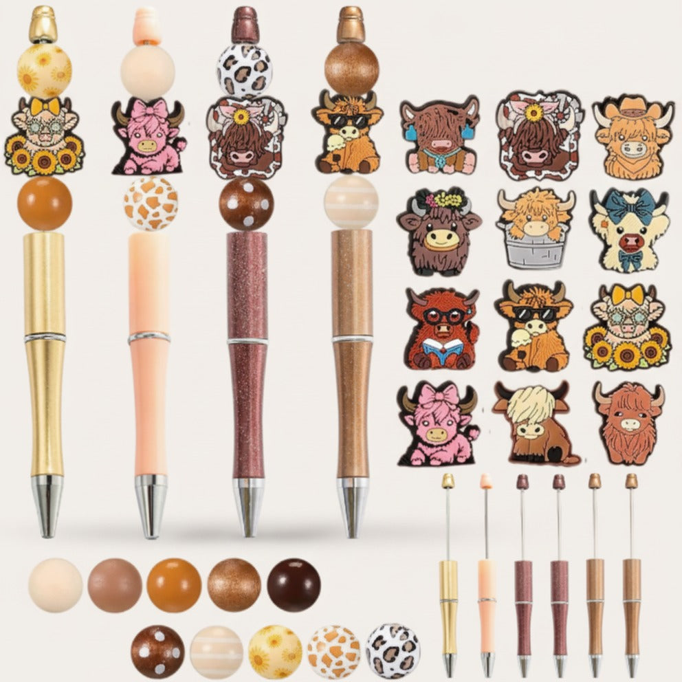 Cow Character Beaded Pen Set - Highland Cow