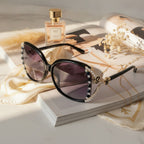 Rhinestone Oval Gradient Sunglasses Black Frame