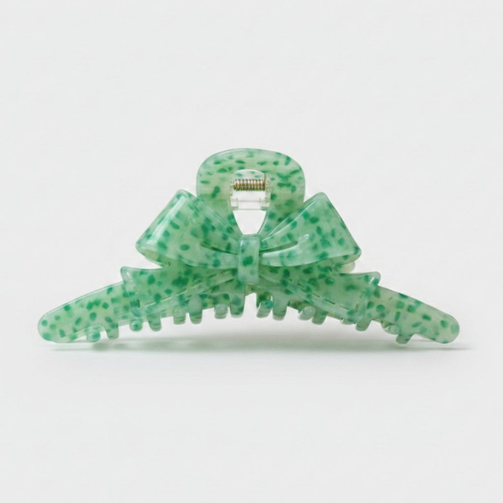 Green Spotted Bow Hair Claw Clip – hair accessories (view 1)