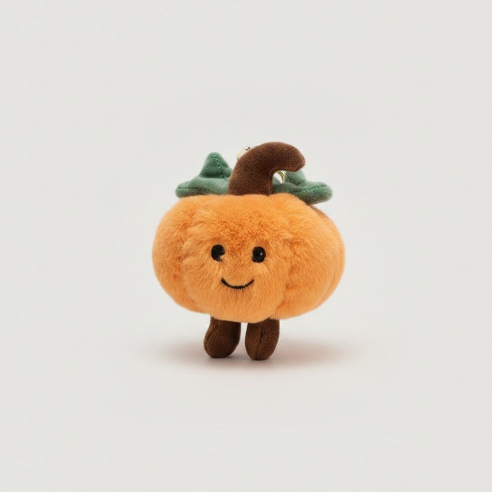 Smiling Pumpkin Plush Keychain - Orange