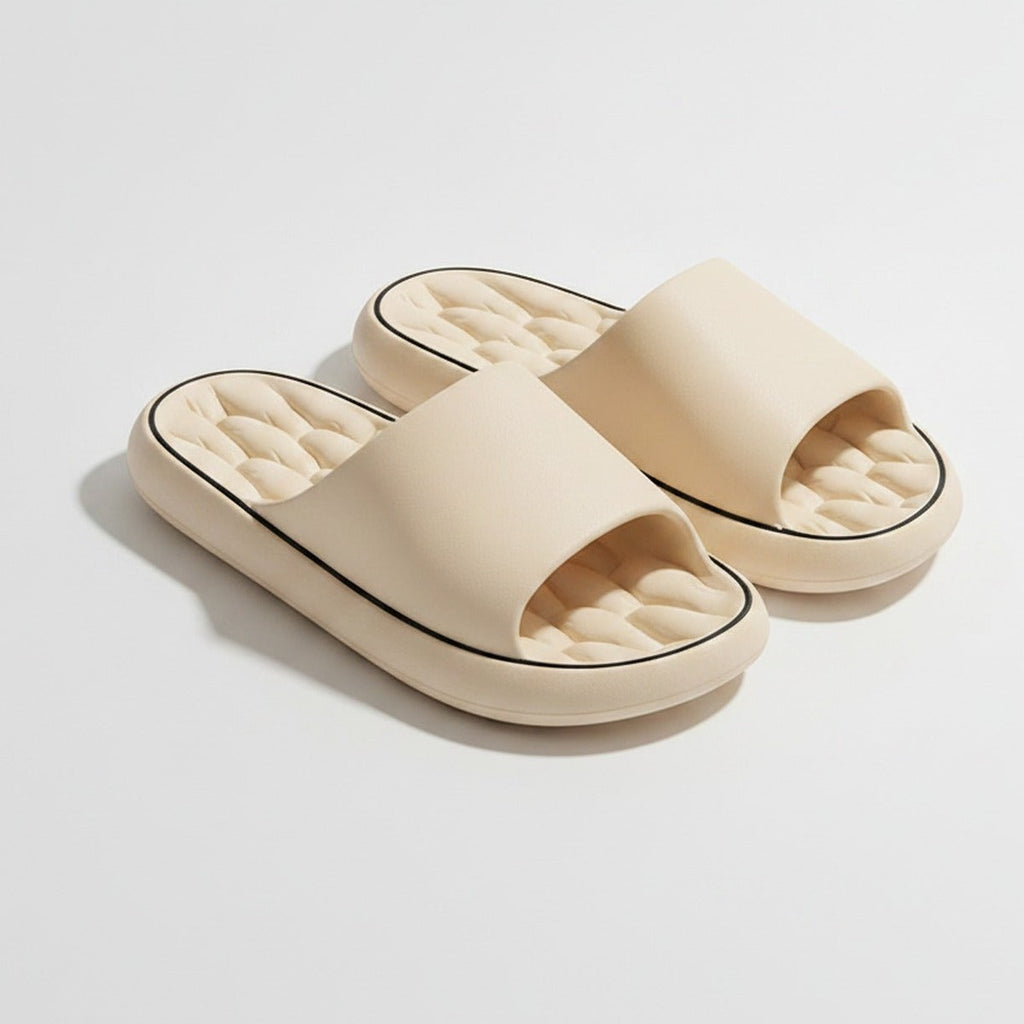 Puffy Slide Slippers With Contour - Khaki – apparel accessories (view 1)