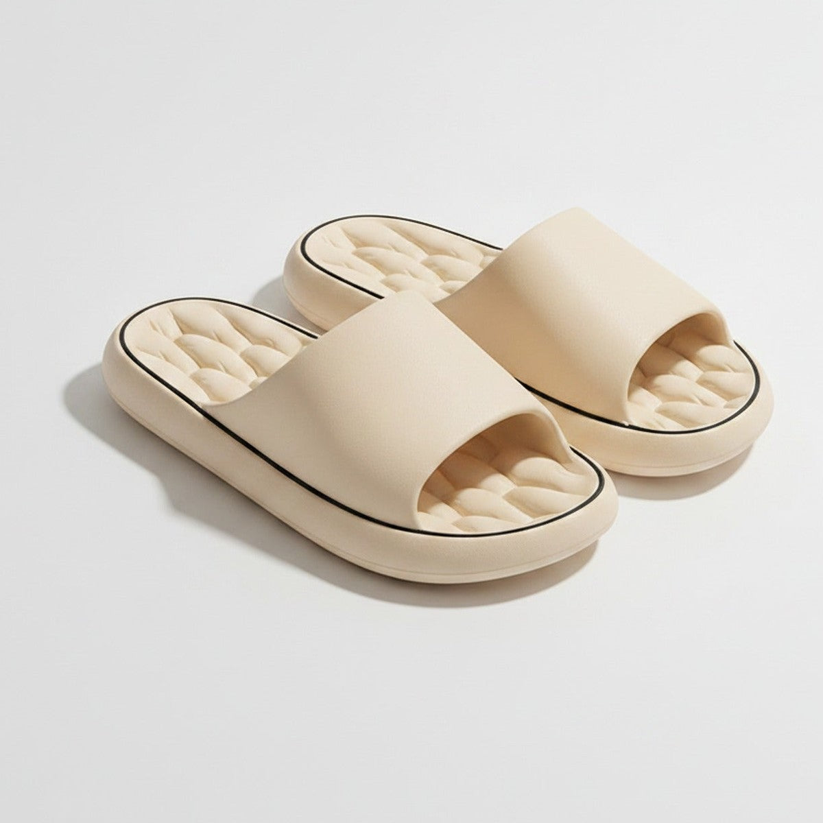 Puffy Slide Slippers With Contour - Khaki – apparel accessories (view 1)