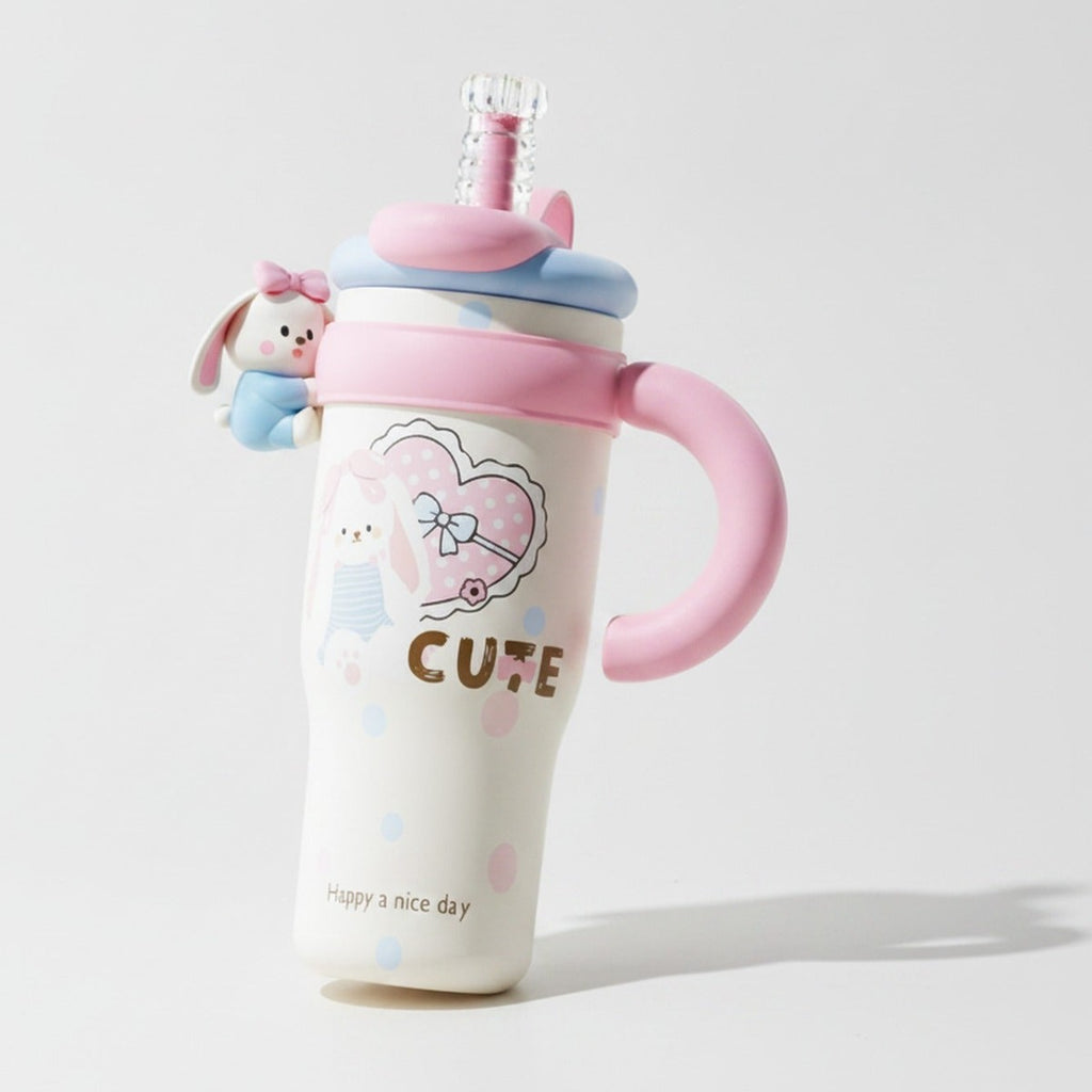 Bunny "Cute" Kids Straw Tumbler - Pink 1250ML Ceramic Coated Tumbler – novelty & toys (view 1)