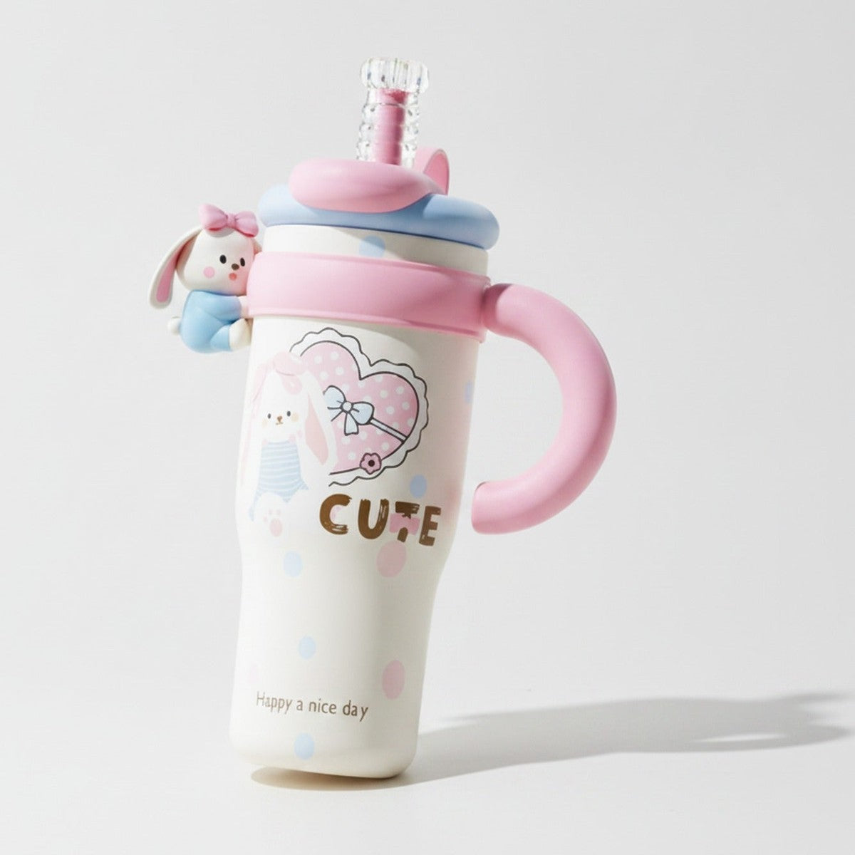 Bunny "Cute" Kids Straw Tumbler - Pink 1250ML Ceramic Coated Tumbler – novelty & toys (view 1)