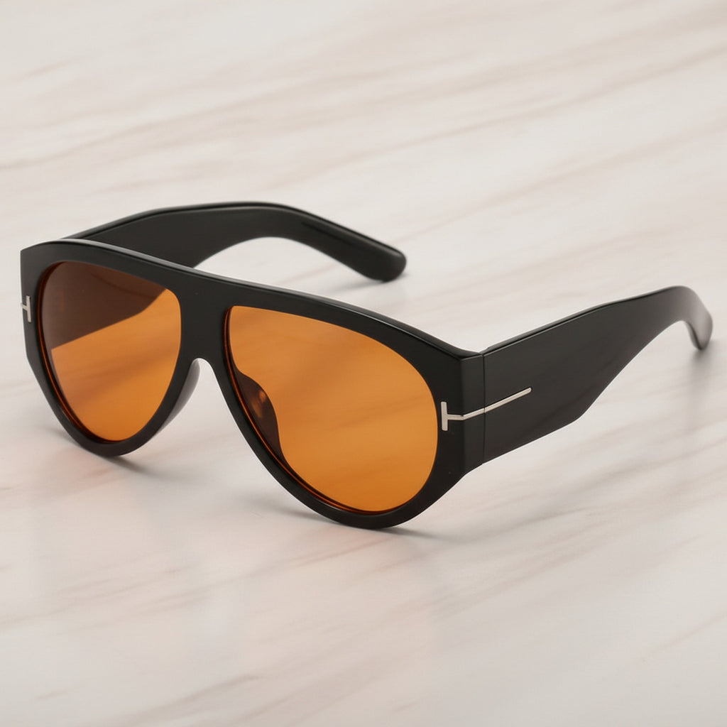 Oversized Aviator Tinted Sunglasses - Black & Orange