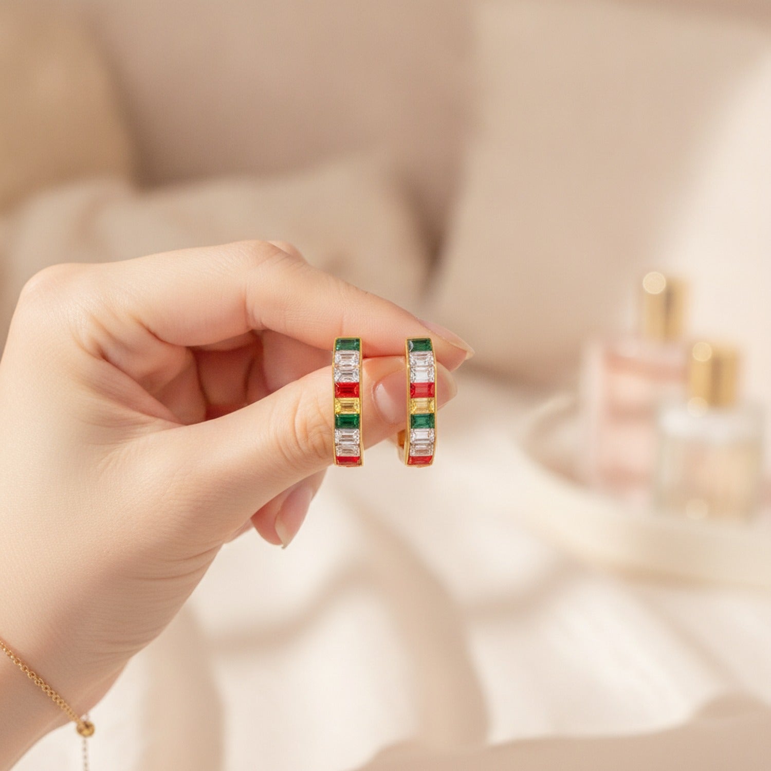 Rainbow Gem Chunky Hoop Earrings Rainbow Gems