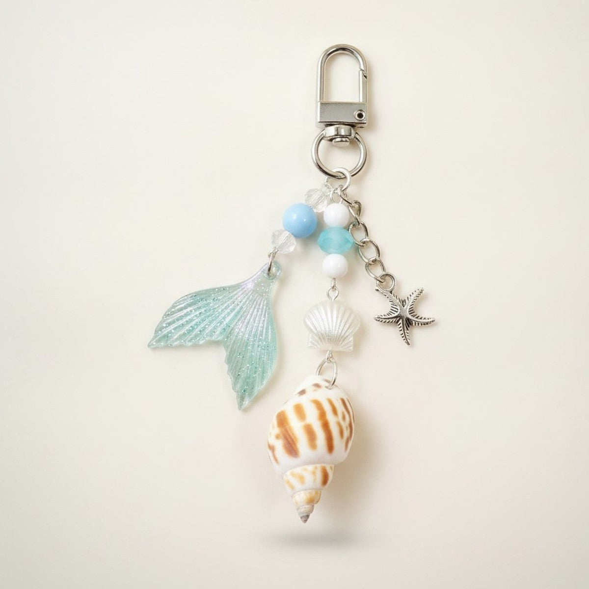 Mermaid Tail Shell Starfish Beaded Keychain Charm – jewelry (view 1)