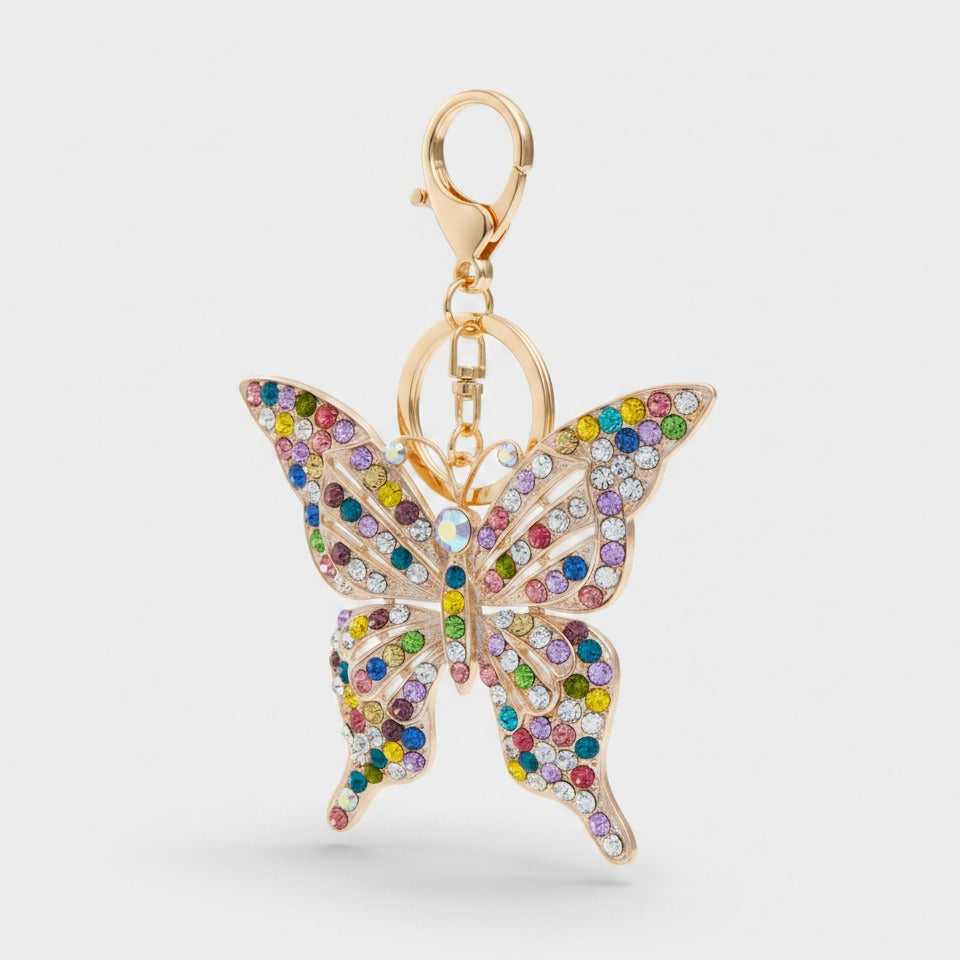 Rainbow Rhinestone Butterfly Keychain - Multicolor