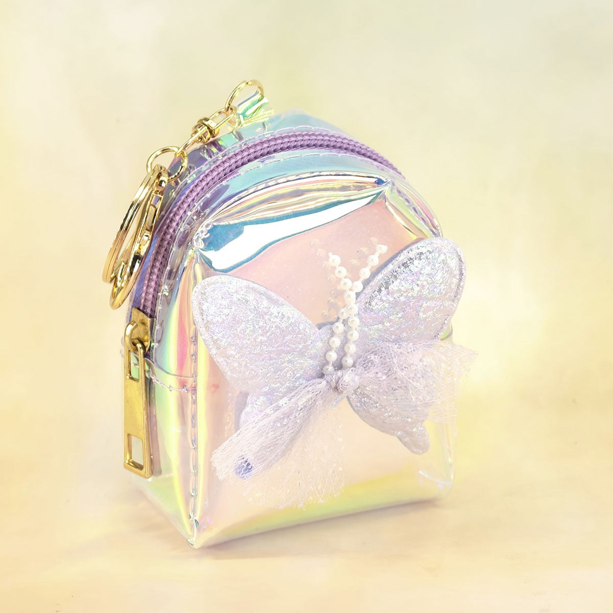 Holographic Bow Coin Purse Keychain Mini Storage Bag - Type 4