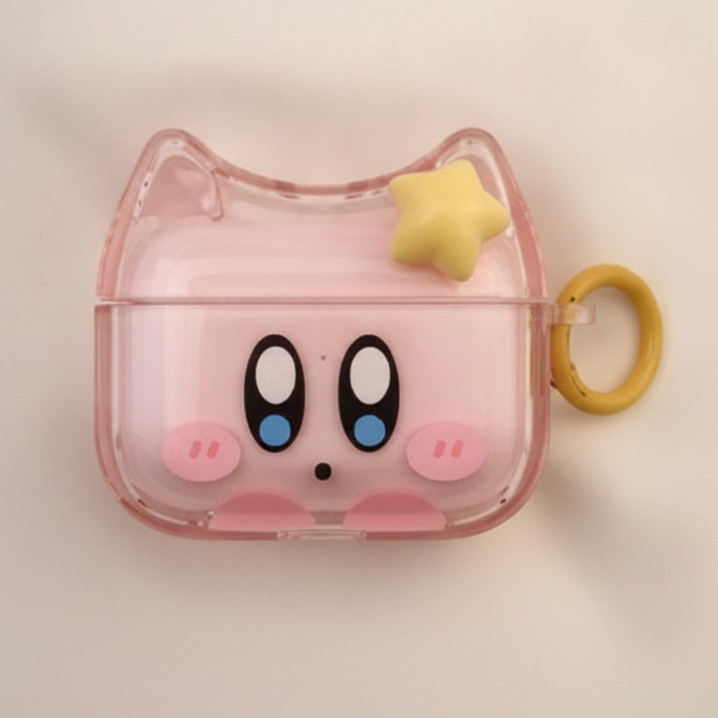 Cute Pink Kirby Cat Ears Clear AirPods Case – tech (view 1)