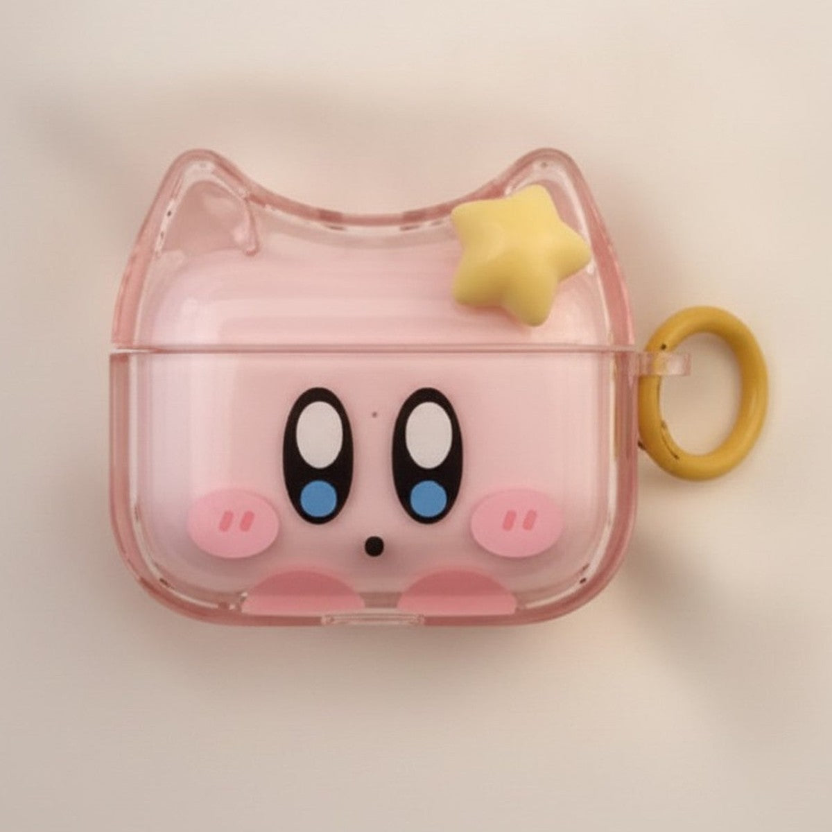 Cute Pink Kirby Cat Ears Clear AirPods Case – tech (view 1)