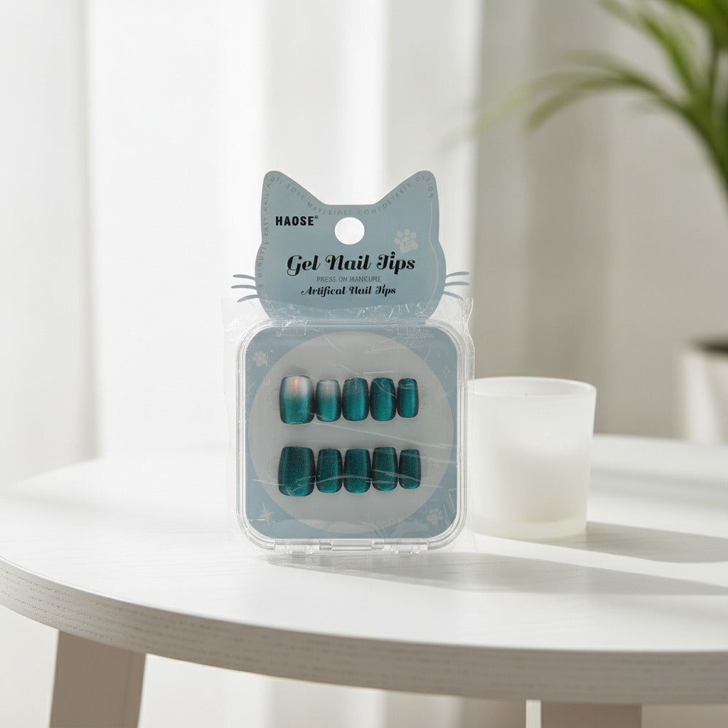 Metallic Press-On Nail Set - Teal Shimmer