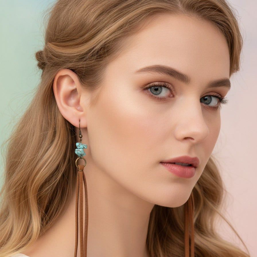 Turquoise Tassel Fringe Earrings