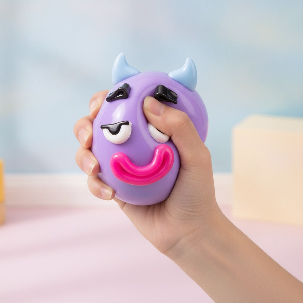 Smiley Face Mood Squishy - Blue - squeeze in hand