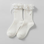 White Ruffle Ribbon Crew Socks – apparel accessories (view 1)
