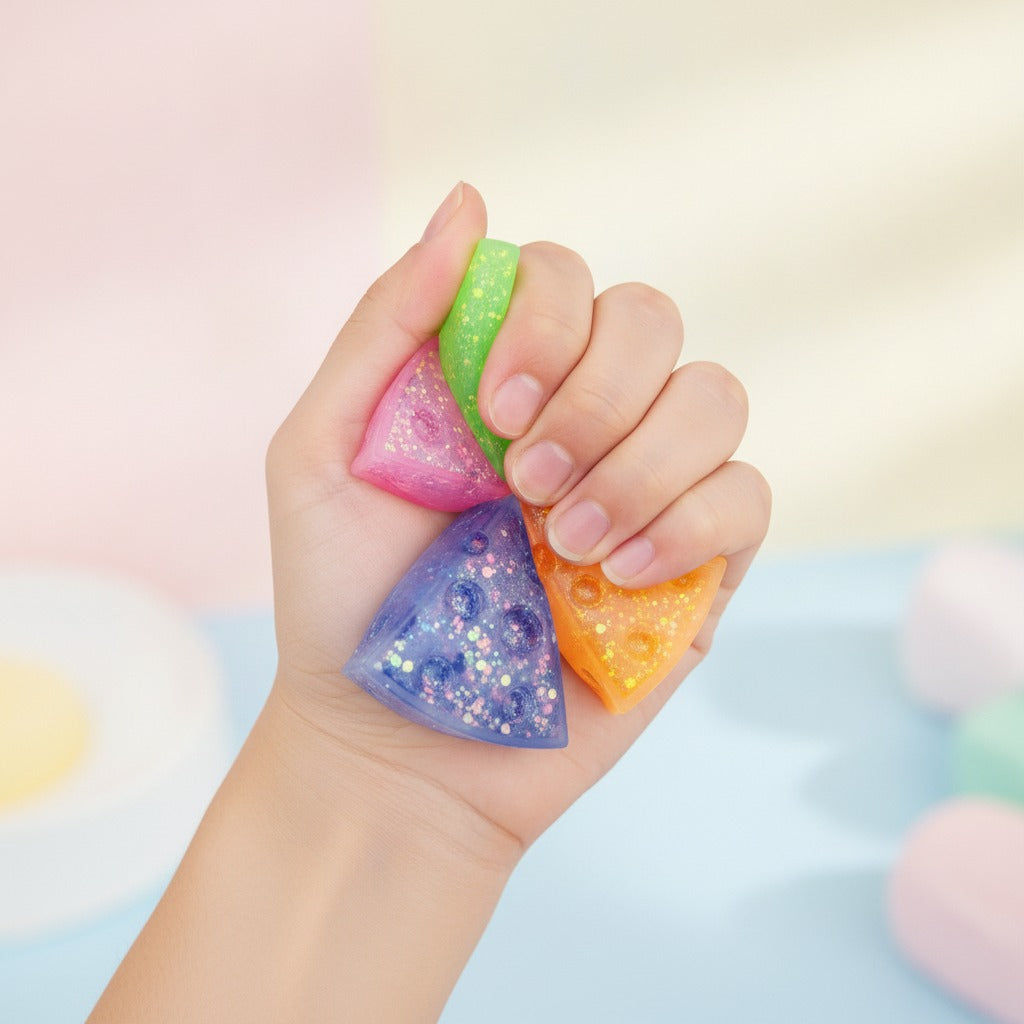 Glitter Triangle Cheese Squishy - Pink - squeeze in hand