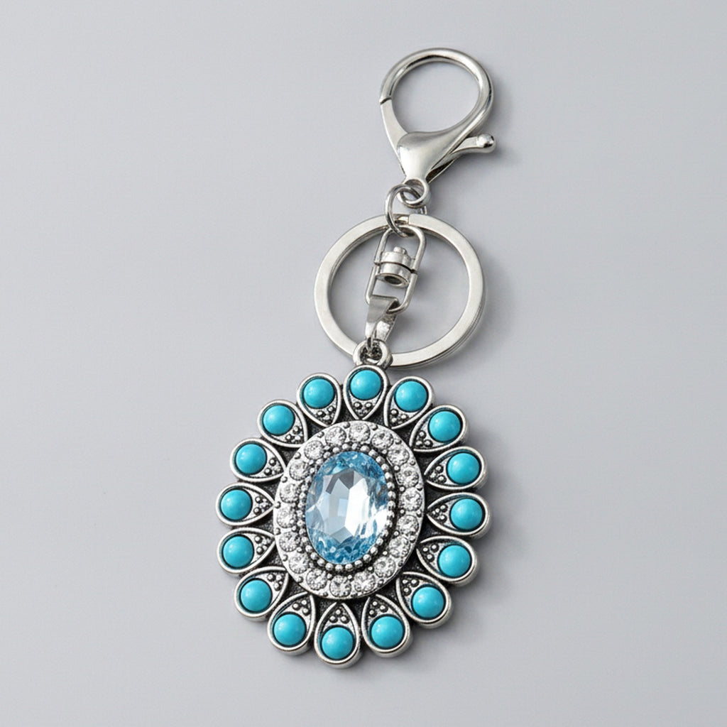 Turquoise Sunburst Charm Keychain - Type 1