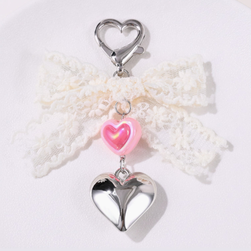 Lace Wing Heart Bag Charm - Beige