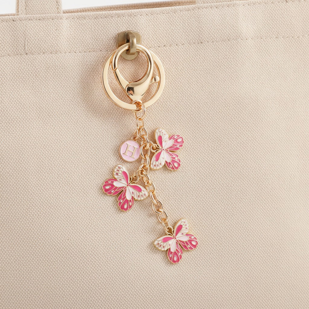 Butterfly Charm Keychain - Pink