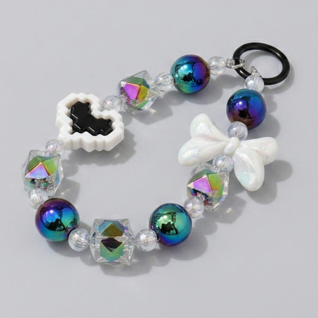 Iridescent Beaded Charm Keychain - Black