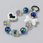 Iridescent Beaded Charm Keychain - Black