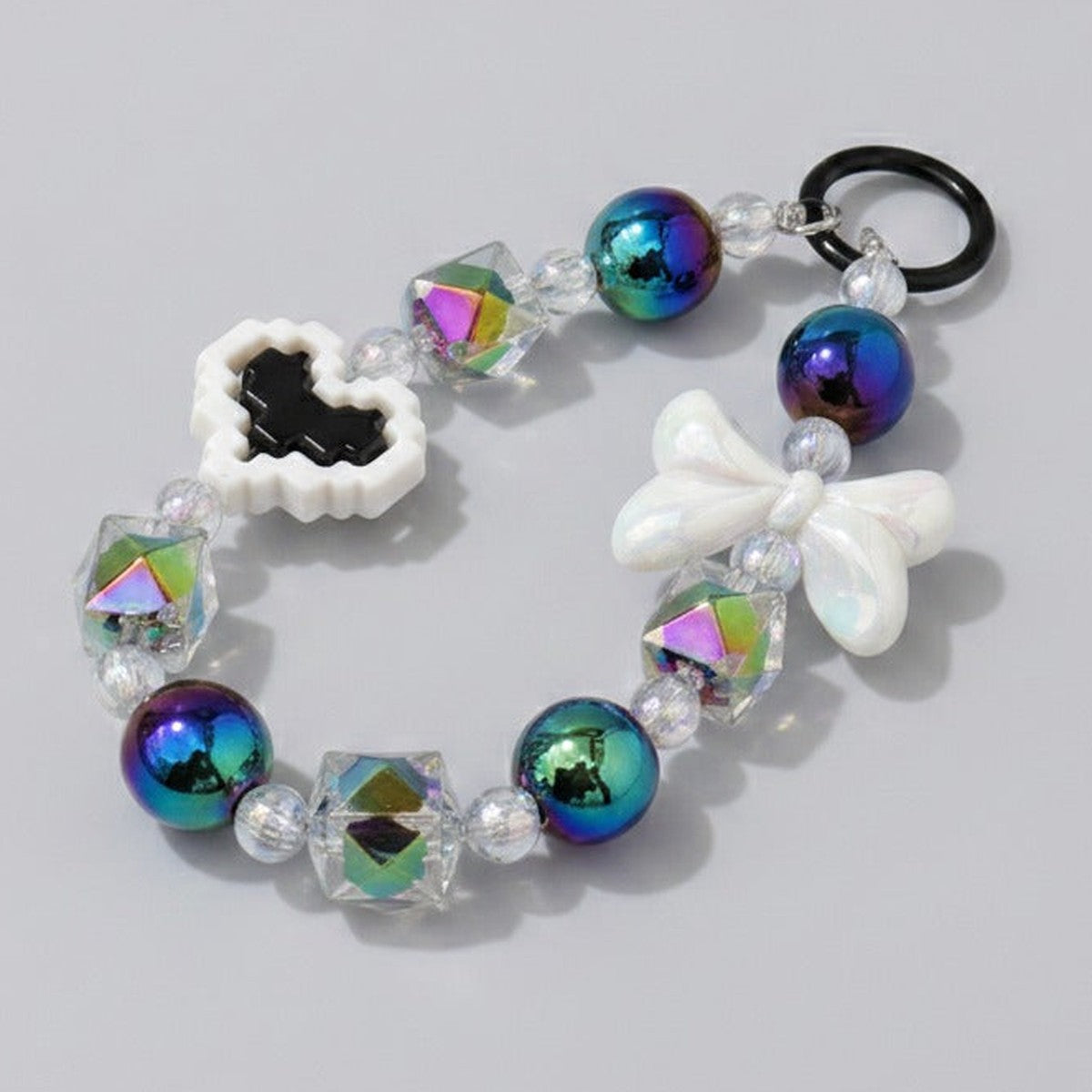 Iridescent Beaded Charm Keychain - Black