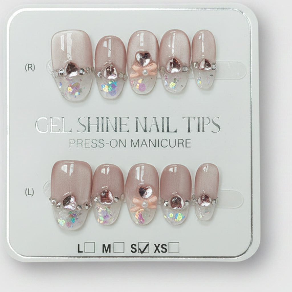 Gel Shine Nail Tips Set - Nude Sparkle