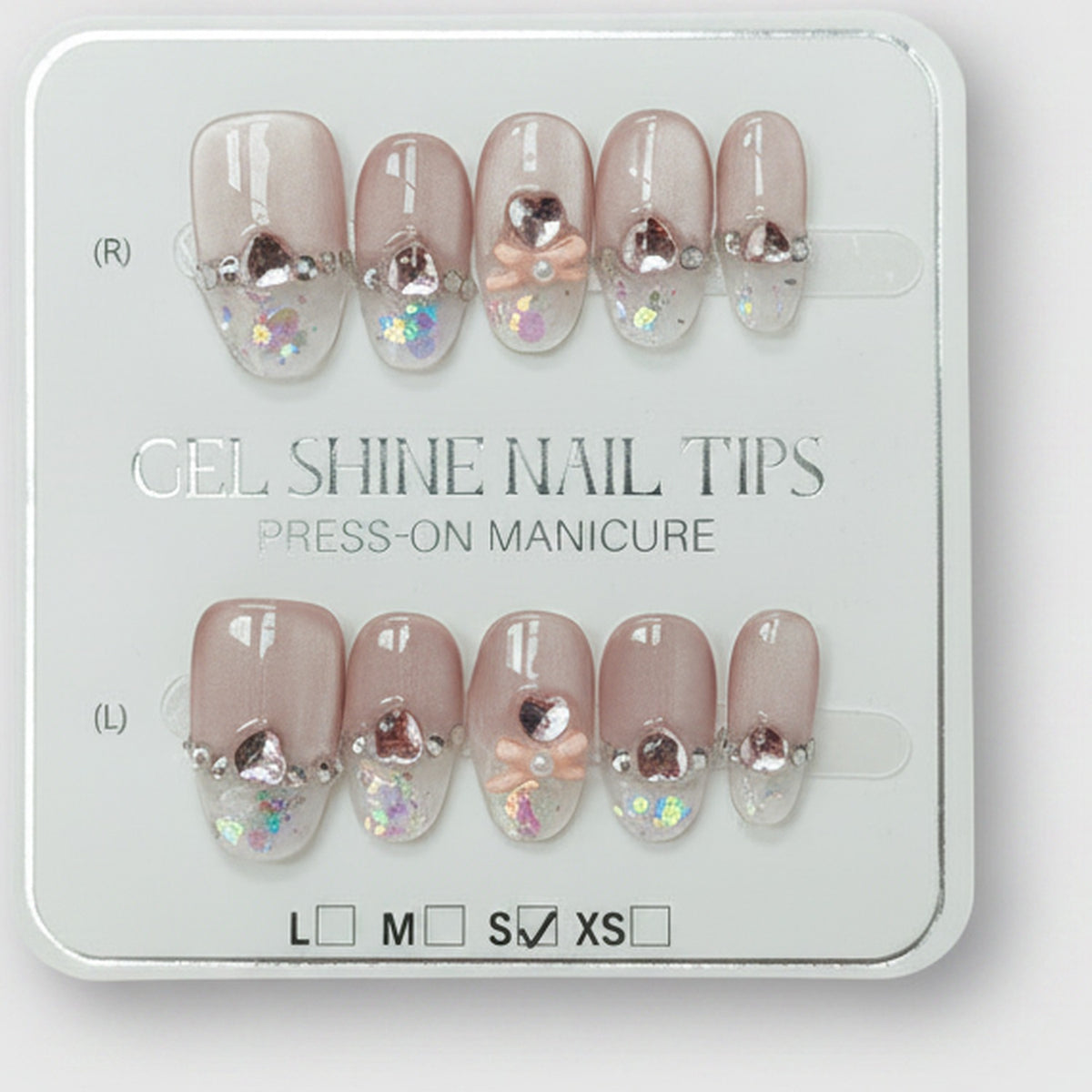 Gel Shine Nail Tips Set - Nude Sparkle