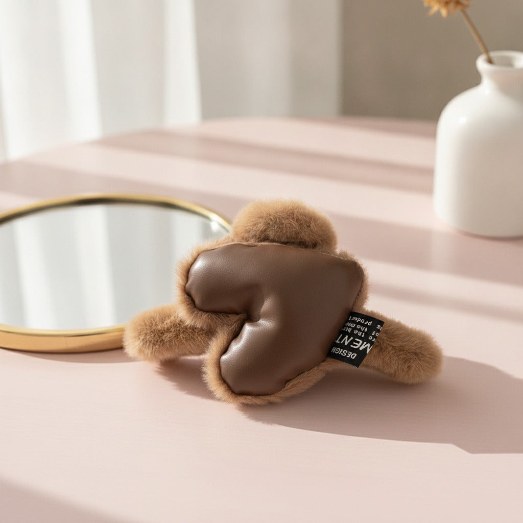 Fuzzy Heart Hair Claw - Coffee