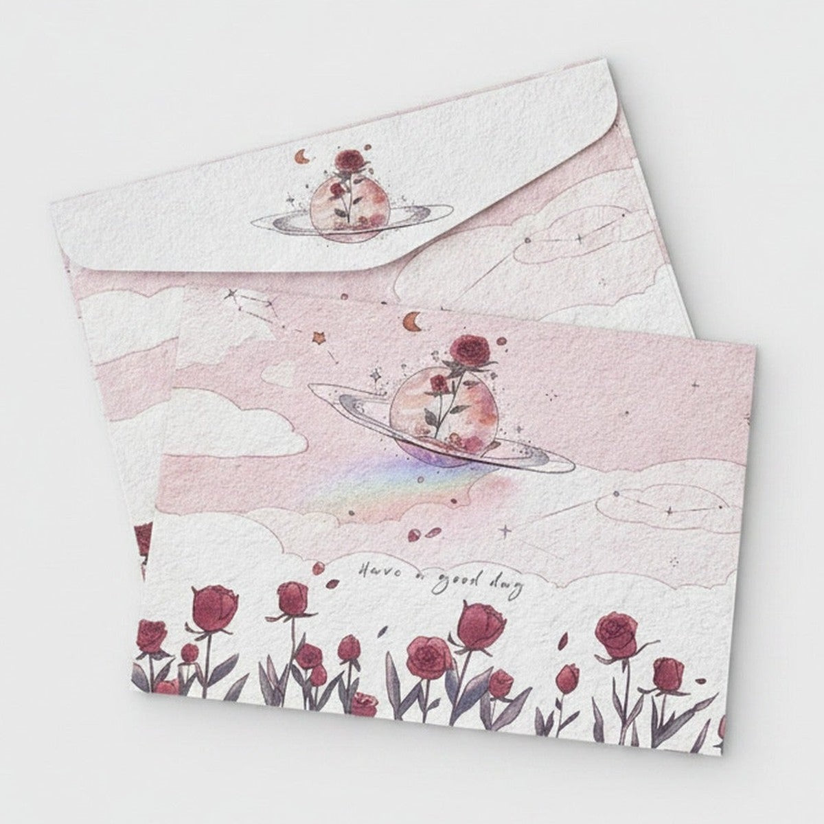 Pink Rose Flower Letter Writing Pad Set – stationery (view 1)